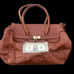 Vintage Brown Madi Italy Leather Women Tote Handbag Purse Casual Bag c2